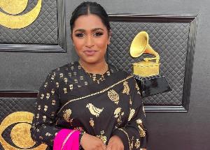 American singer Maryanne J. George walks Grammy red carpet in a House of Masaba Saree